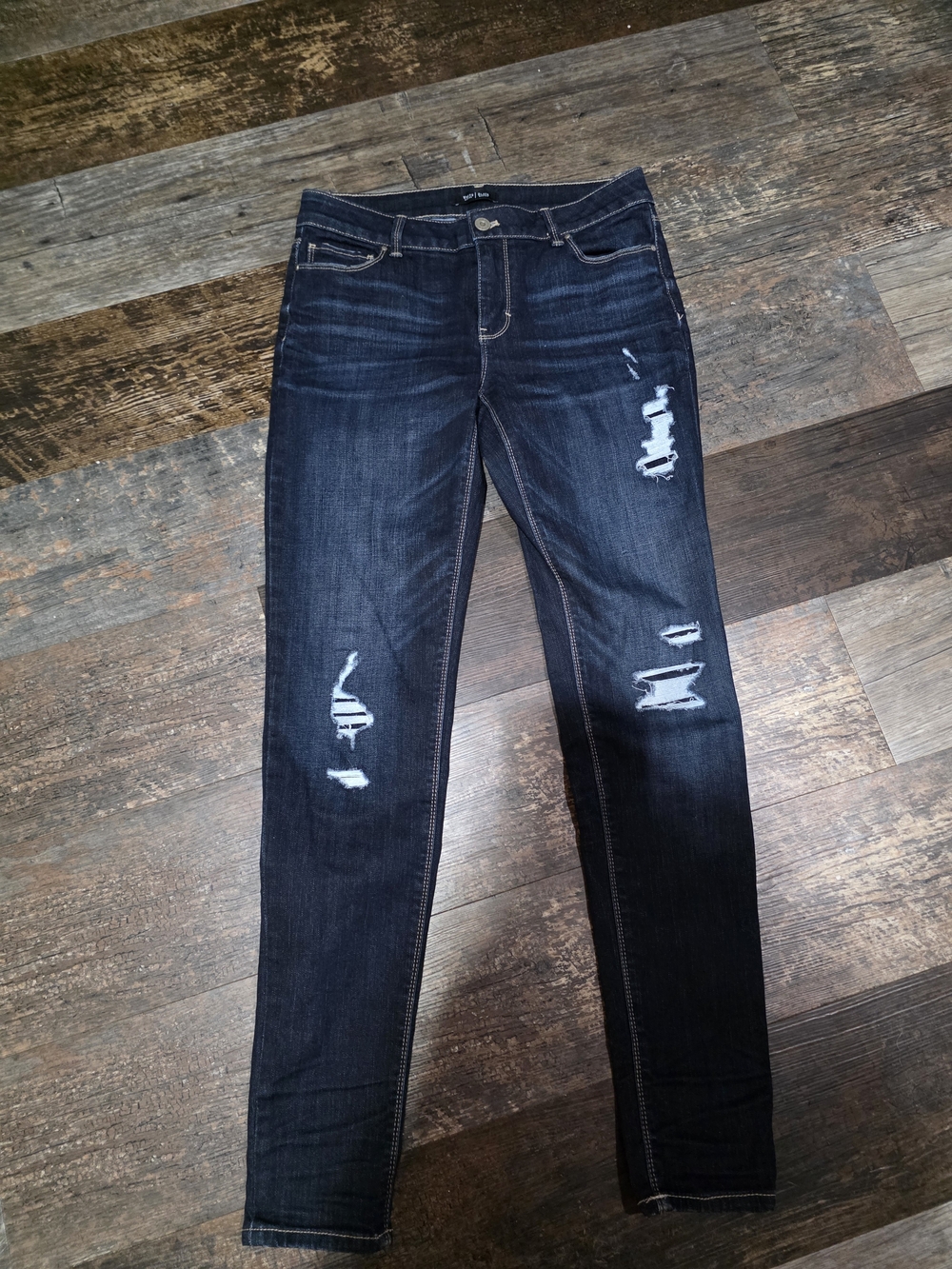 White House Black Market Dark Blue Distressed Skinny Jeans